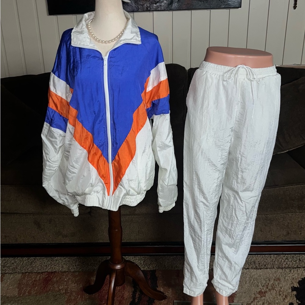 Longstreet Missy • Vintage • Retro • White/ Blue • Women’s • Large • Tracksuit